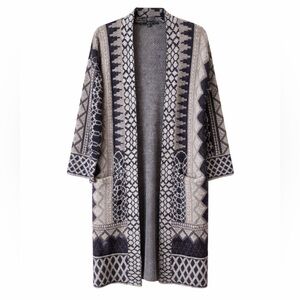 MAXSPORT Long Cardigan Open Front Duster Sweater Boho Tribal M VGUC